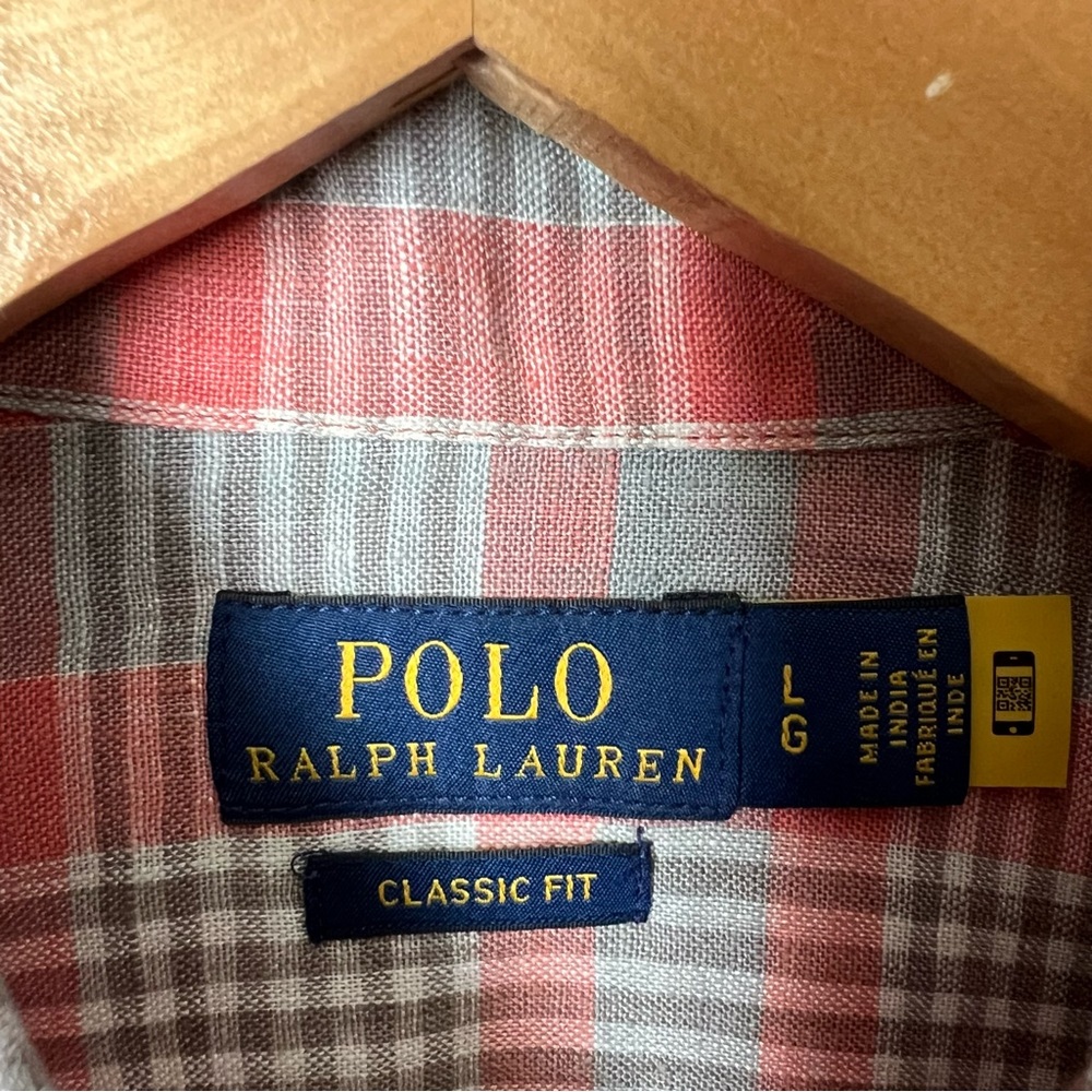Polo Ralph Lauren Men's Large 100% Linen Pink Plaid Button Up Shirt. Classic Fit - Picture 8 of 11